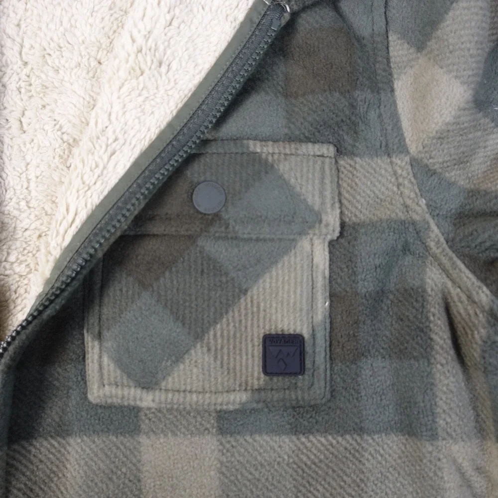 Voyager Plaid Sherpa Lined Fleece Shirt Jacket Men 3XL Green Zipper Front